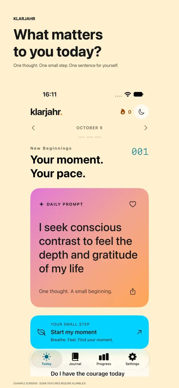 Original Klarjahr App Store preview: a daily affirmation in Pop Cream