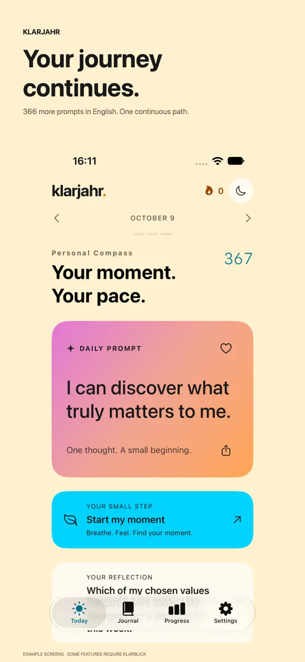 Original Klarjahr App Store preview: browsing your affirmation journey