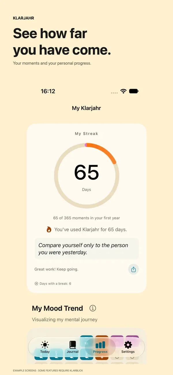 Original Klarjahr App Store preview: looking back at personal progress