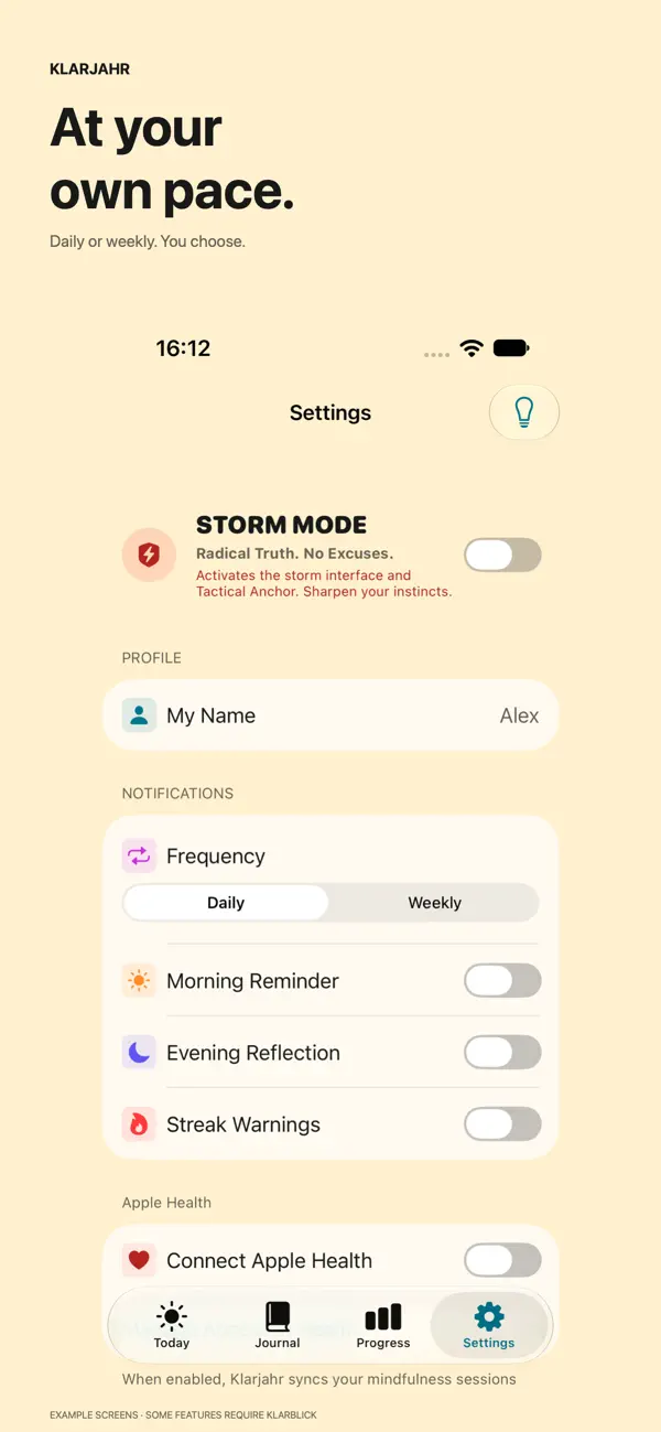 Original Klarjahr App Store preview: choosing reminders and your own rhythm