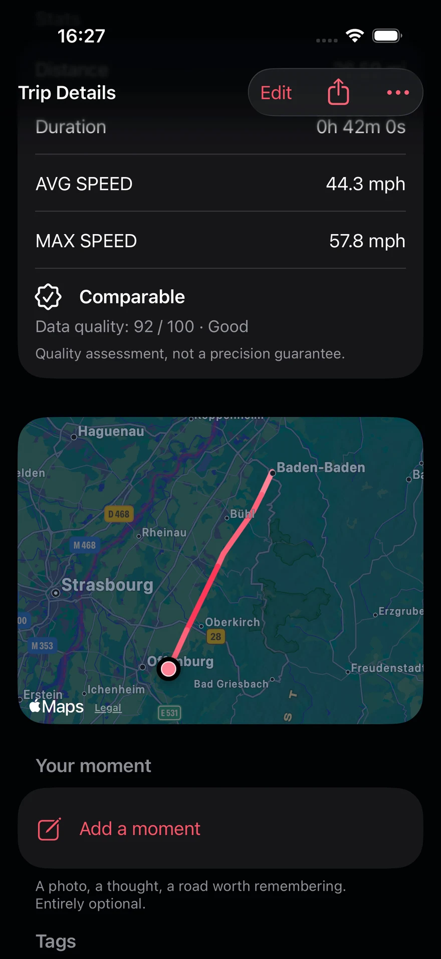 Keep the whole story. — Drive Moments app with sample data