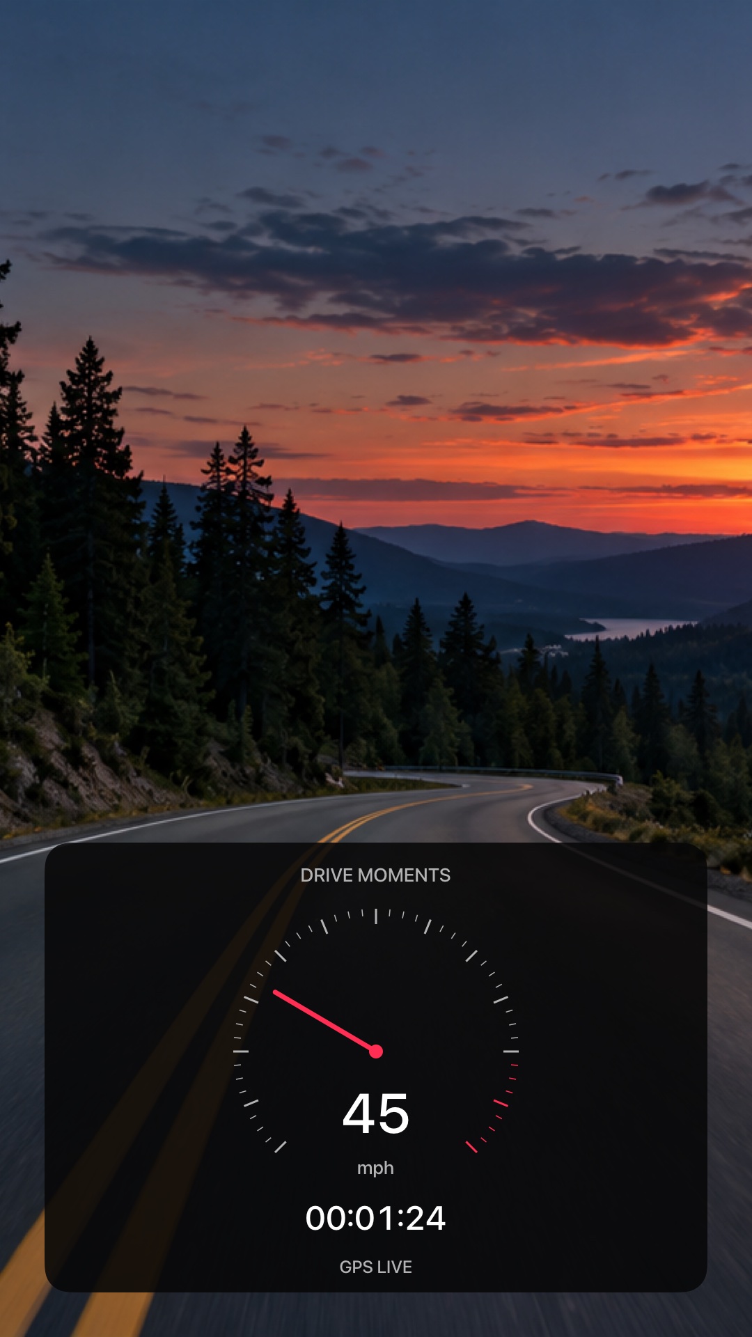 Illustrated portrait video with the actual Drive Moments cockpit, using a generated road scene and sample readings